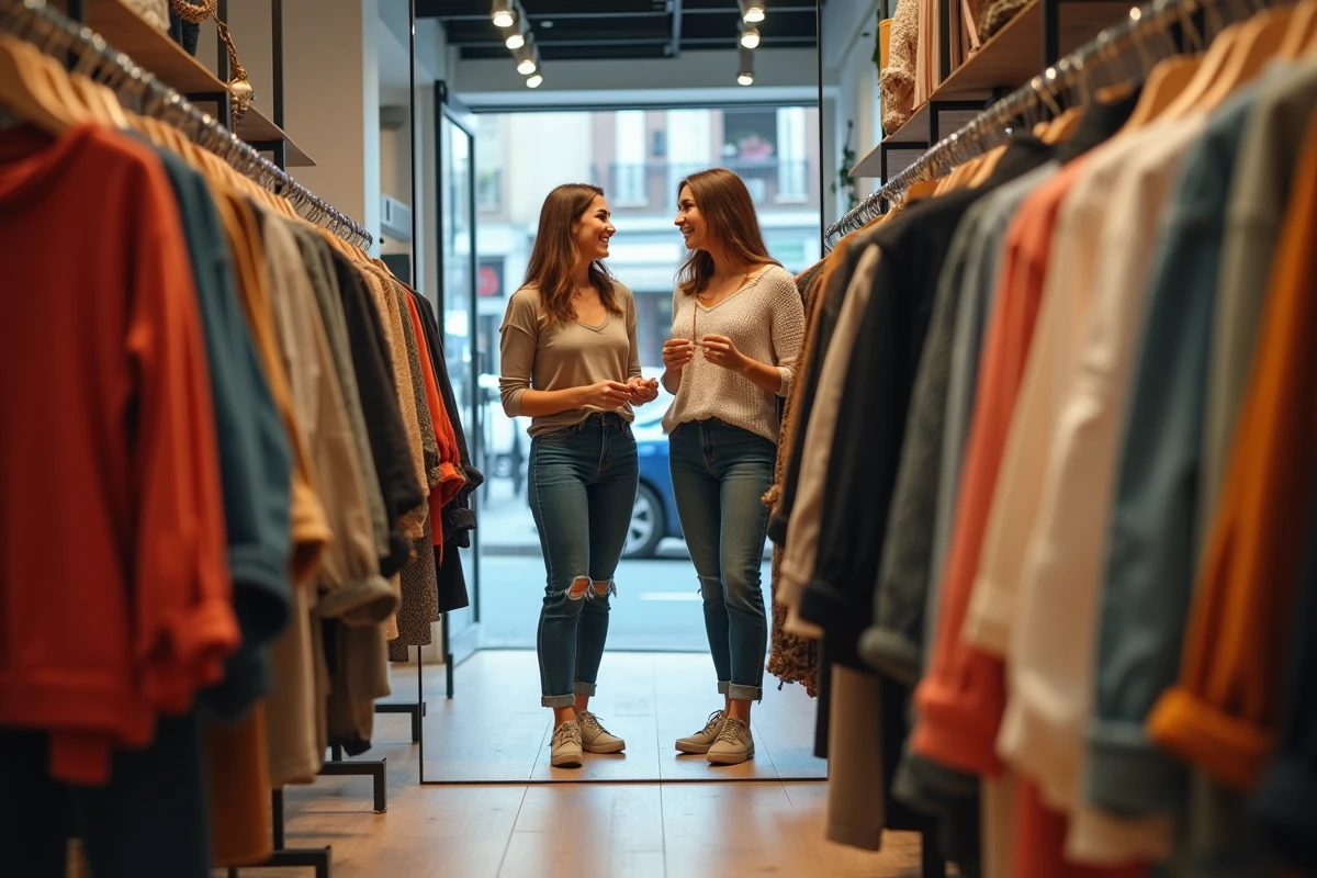 Amies discutant dans une boutique de mode