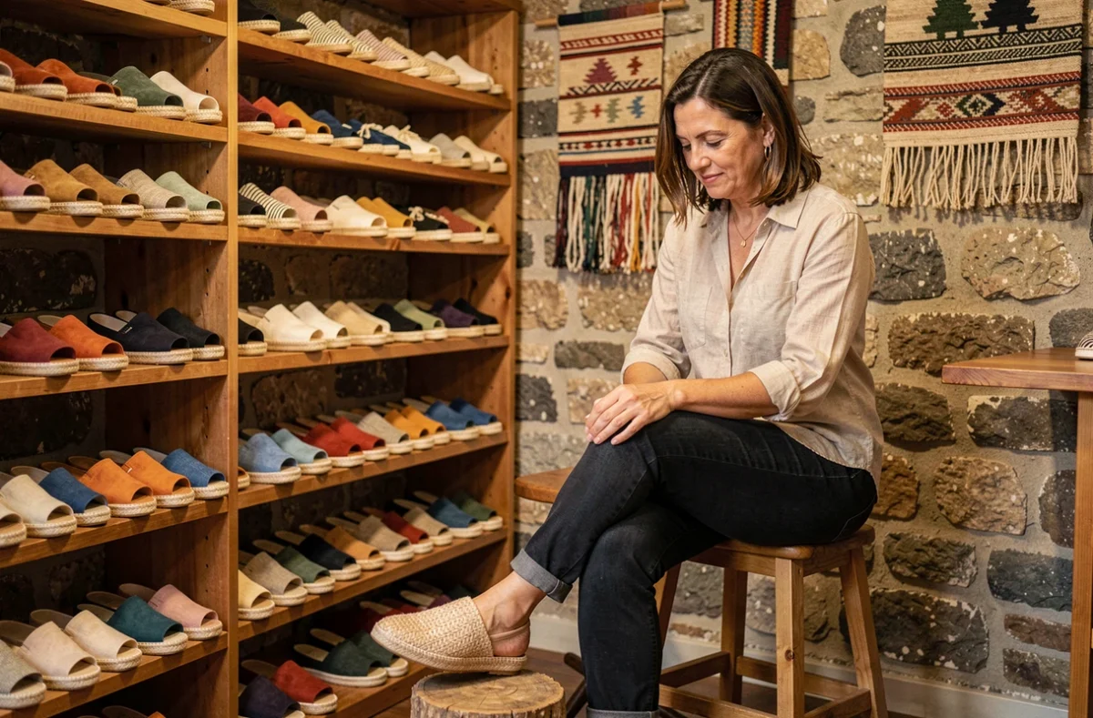 Boutique Cap Espardenya proposant des espadrilles artisanales catalanes et des chaussures traditionnelles