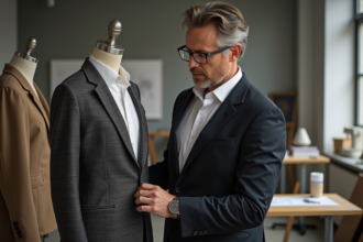 Designer mode homme ajustant un mannequin dans son studio