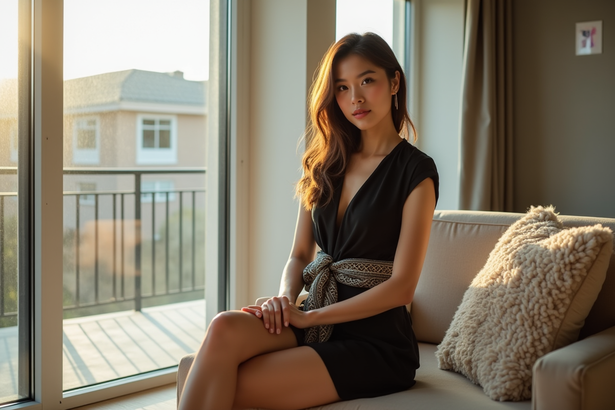 Jeune femme assise près d