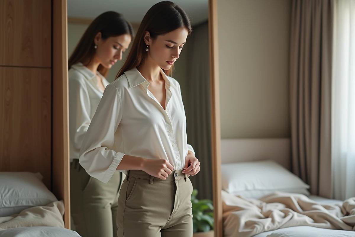 Femme mode en miroir dans une chambre moderne