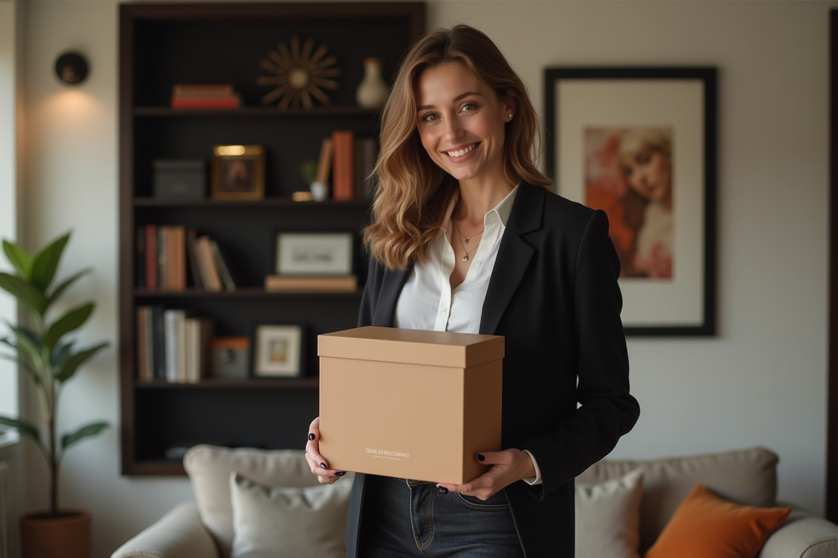 Jeune femme élégante avec boîte édition limitée