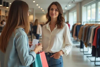 Femme au service client dans un magasin moderne