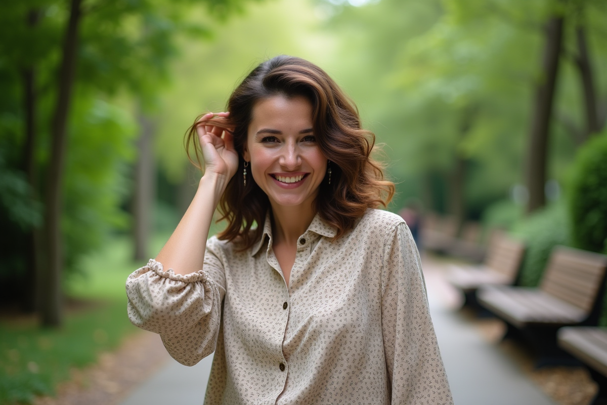 Femme souriante avec cheveux texturés dans un parc