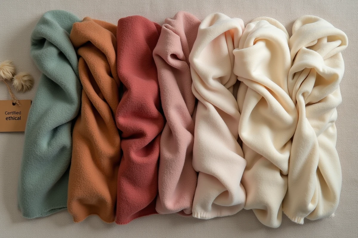 Flatlay de foulards en cachemire et pashmina éthiques avec certification responsable