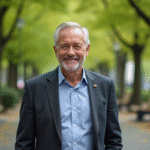 Homme confiant en balade dans un parc urbain