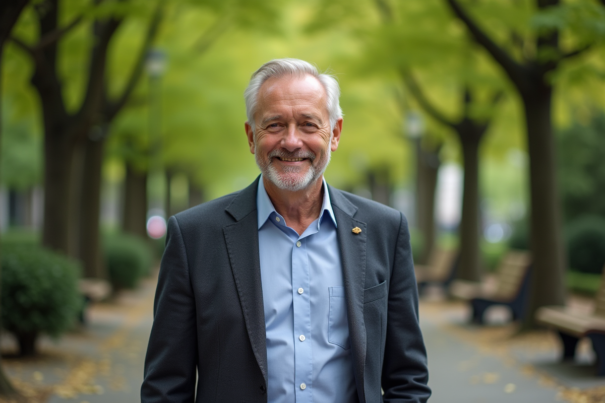 Homme confiant en balade dans un parc urbain