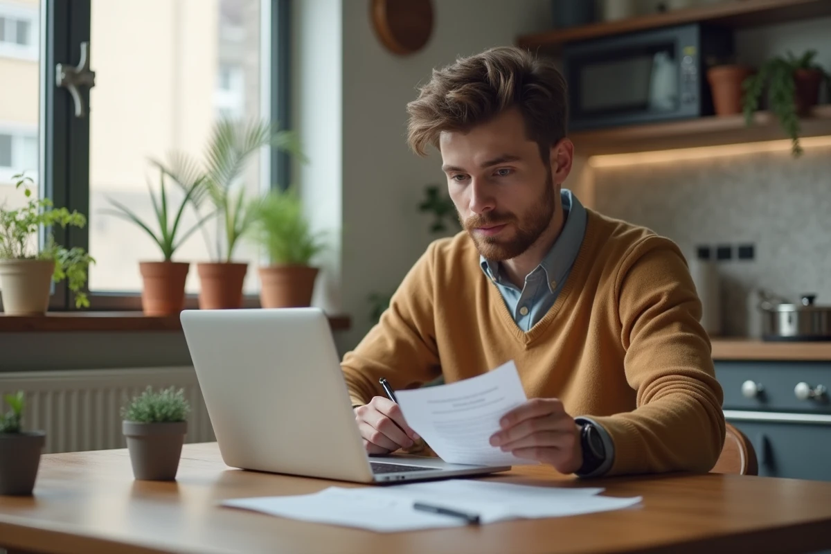 Homme à la maison remplissant un formulaire en ligne