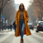 Jeune femme mode urbaine marche dans la ville
