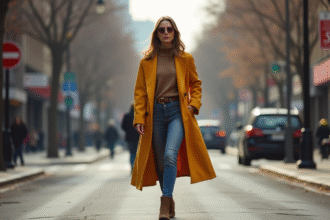 Jeune femme mode urbaine marche dans la ville