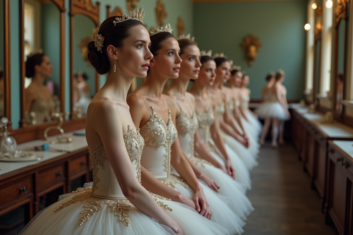Groupe de danseurs ballet en préparation dans les coulisses