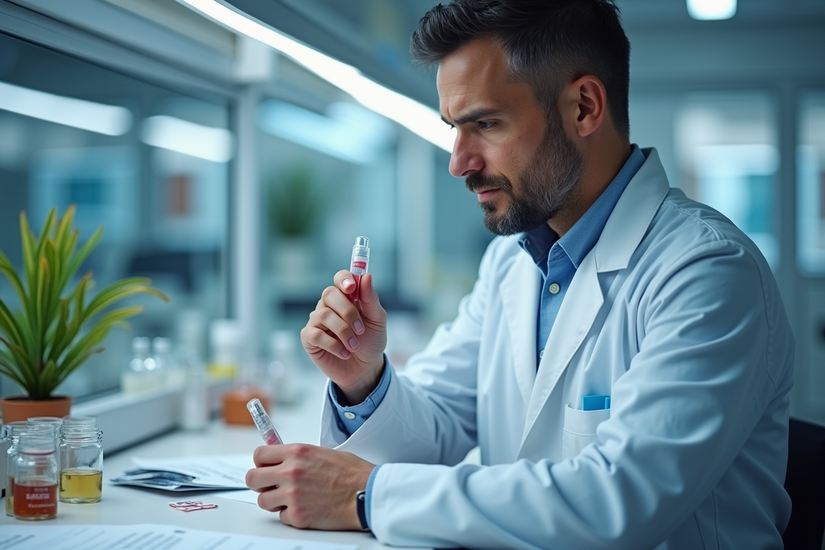 Scientifique cosmétique examinant un échantillon de lipstick en laboratoire